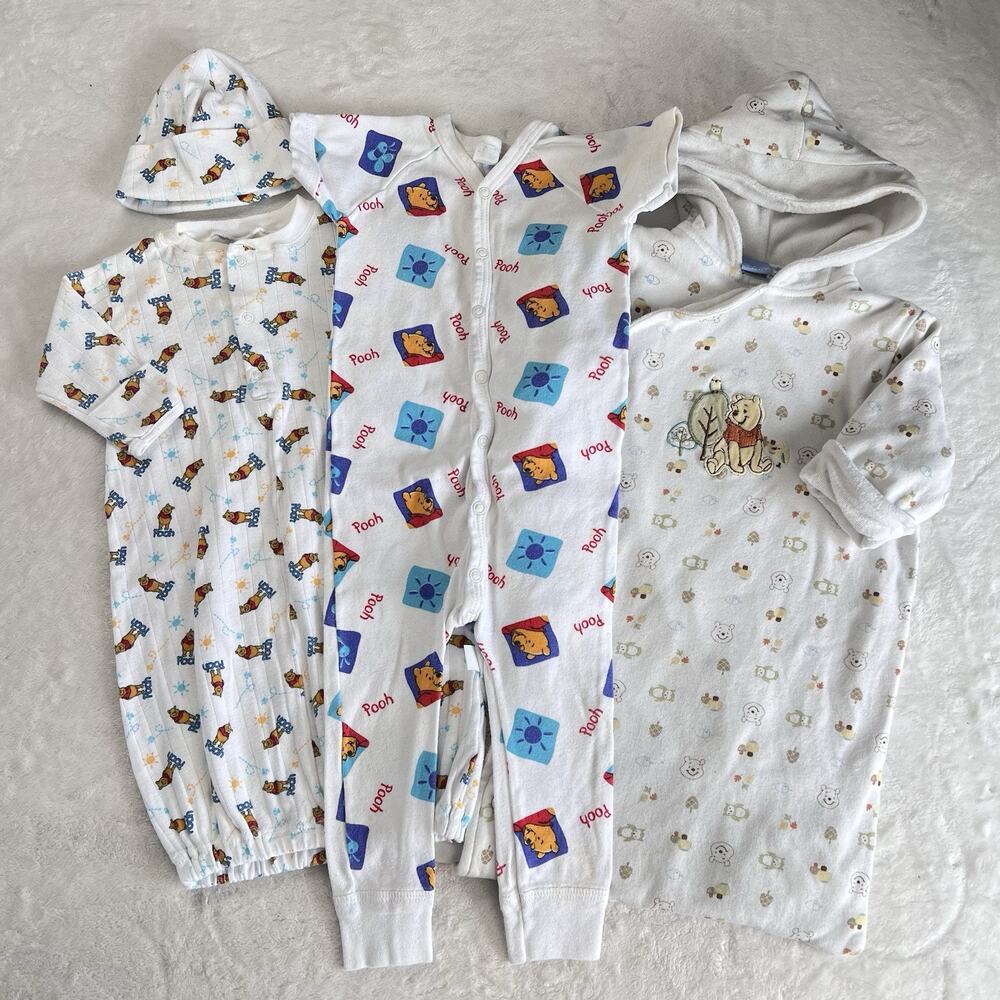 Winnie The Pooh Sleeper Disney Vintage Baby Pajamas One Piece 0-6 Months Lot
